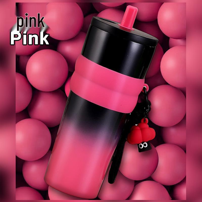 Термокружка из нержавеющей стали 316 Aurora с ручкой и соломинкой - Креативная автомобильная кружка