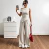 European and American women's clothing solid color sleeveless vest trousers set women's sexy casual two-piece set
