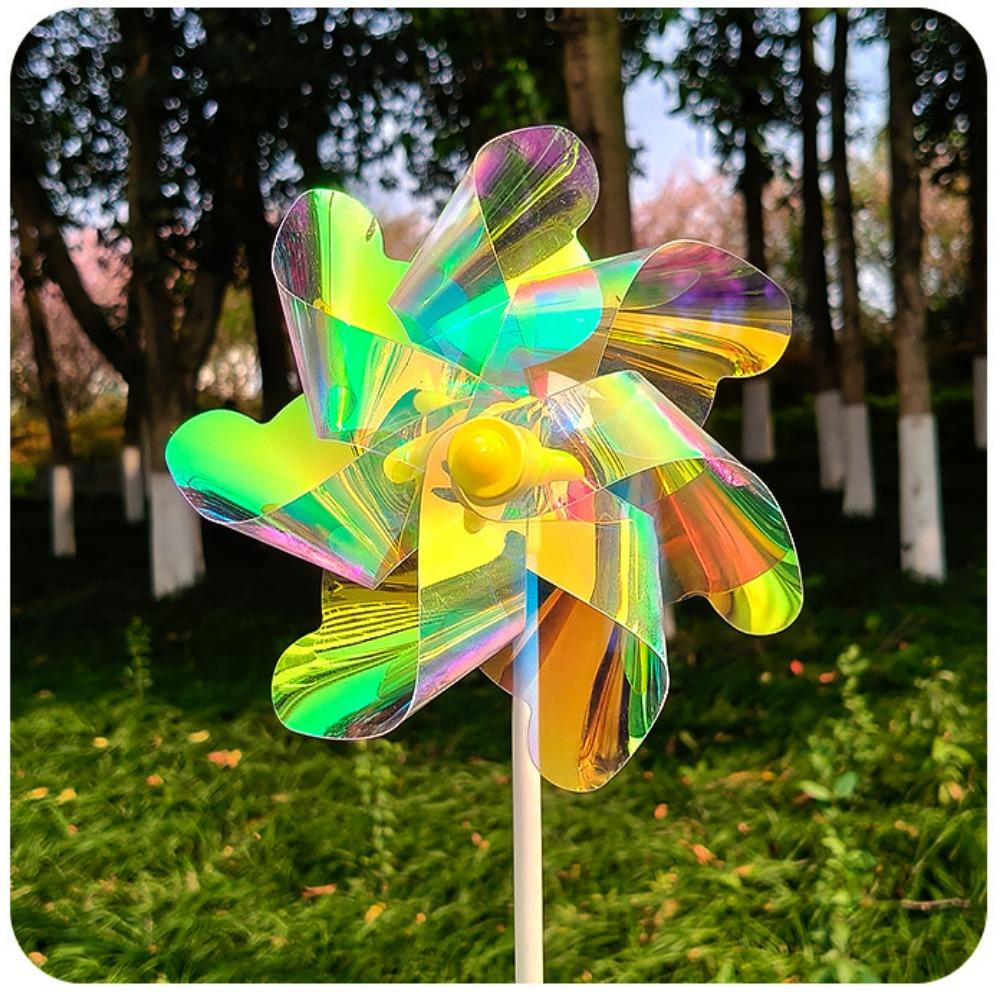 18/24/32cm Color Changing Windmill PVC Stake Standing Lawn Pinwheel Outdoor Party Picnic Decor