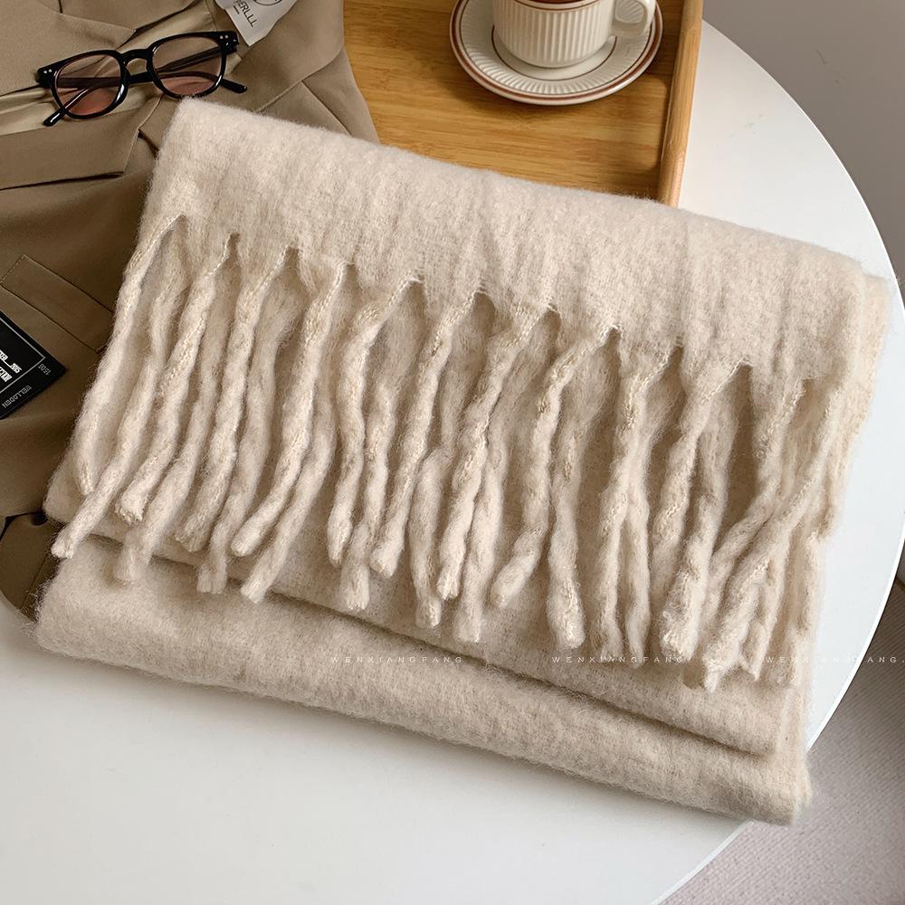 2024 New High-End Pure Color Mohair Scarf for Women - Cozy Korean Style Autumn/Winter Shawl