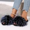 Fashion Brand Design Mix Color Furry Slippers Women Fluffy Fur Comfort Soft Sole Indoor Slippers Warm Faux Fur Woman Shoes 2025 Winter