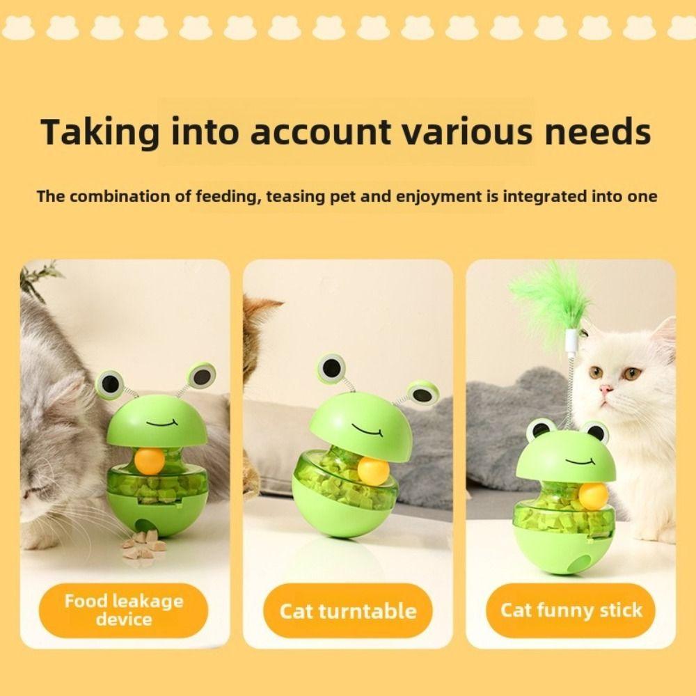 Лягушка Диспенсер лакомств для кошек Мяч 3 в 1 Игрушка-головоломка для еды Мультяшные игрушки-тизеры для еды с отверстиями Товары для питомцев