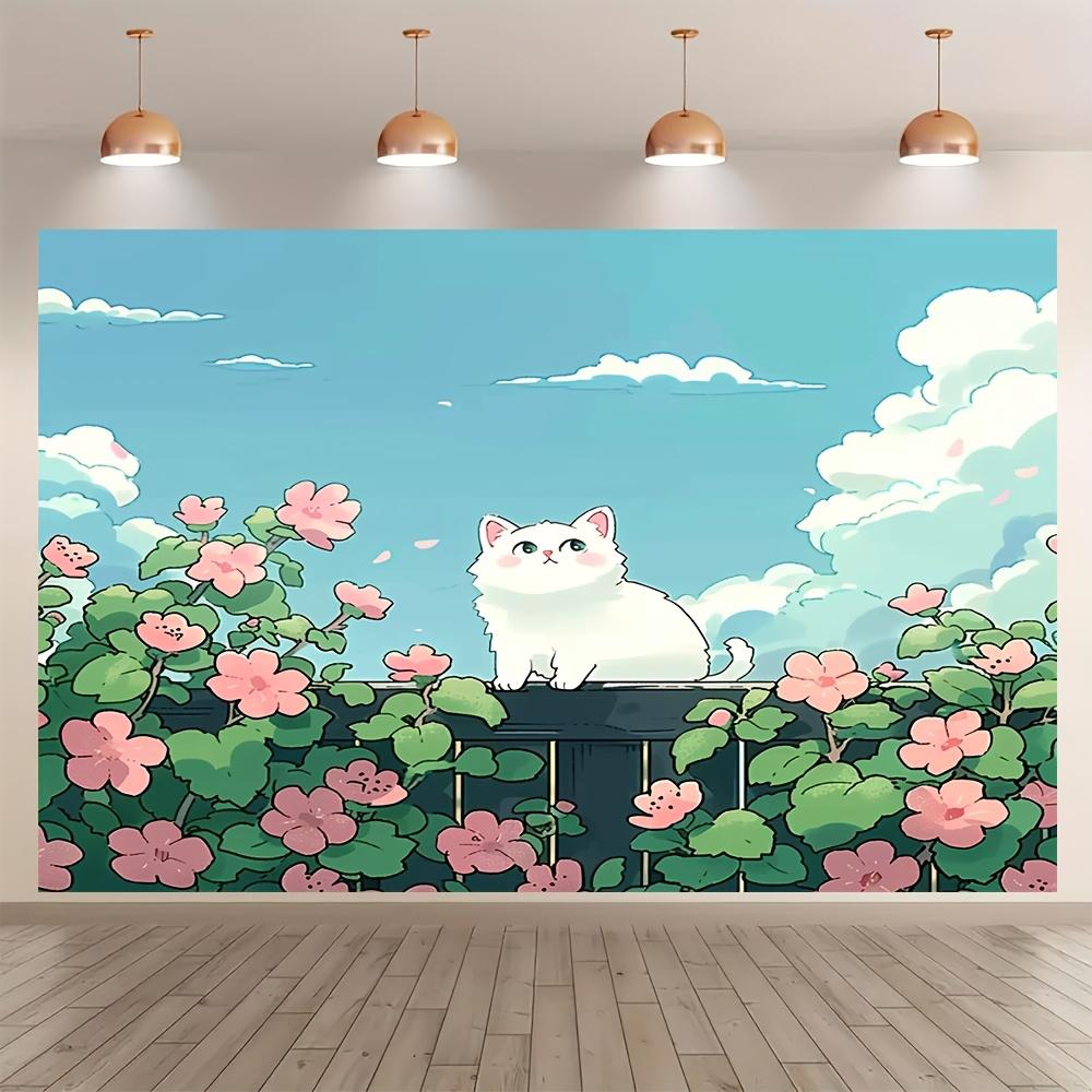Holiday decoration cartoon cat and flower, made of four-season polyester, used for photo booths and seasonal decorations