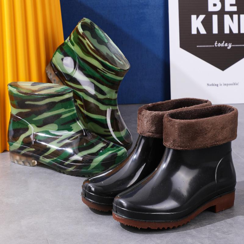 Модная мужская низкая обувь с коротким голенищем, утолщенная, нескользящая, водонепроницаемая, для дождя, однотонная, для воды, профессиональная обувь для охраны труда