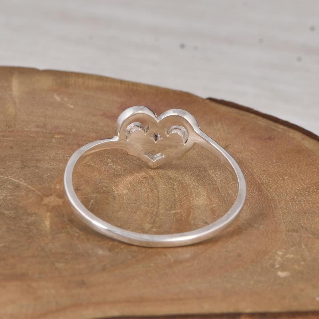 Double Heart Silver Ring, 925 Sterling Silver Minimalist Love Ring, Open Heart Design Dainty Ring Gift for Her.