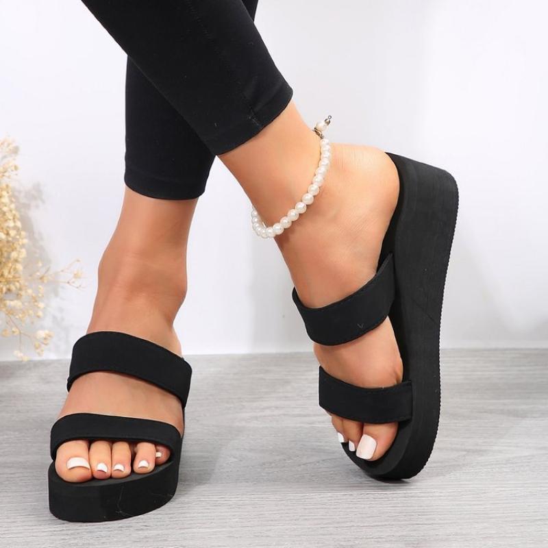 Fashion 9cm Heel Platform Slippers Women's Sandals Soft EVA Black color Ladies Fashion Slides Thick Sole Summer Shoes Woman Flip Flops