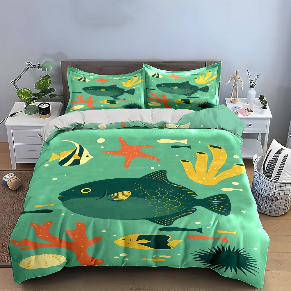 Fish, starfish, coral pattern. Bedding sets Duvet cover sets Duvet covers Pillowcases(1* Duvet Cover 2* Pillowcases without duvet insert)