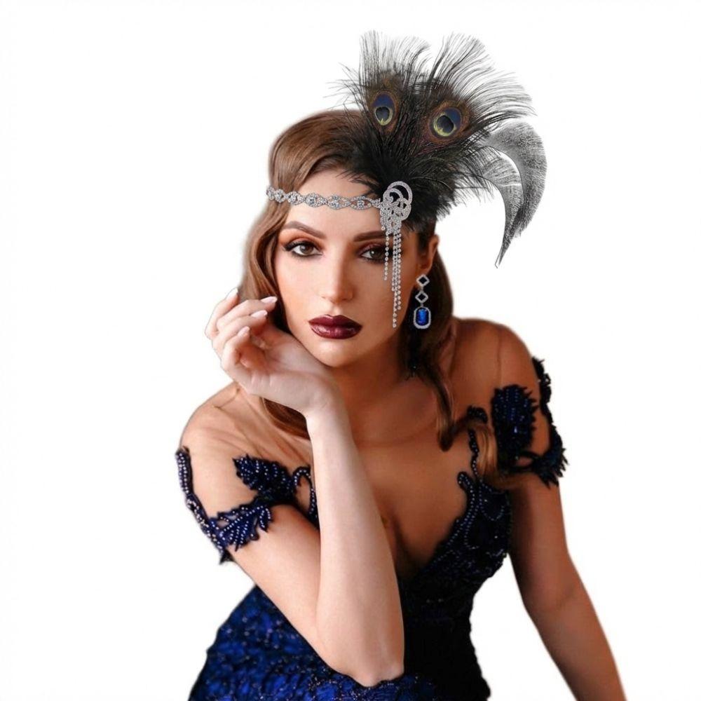 Zircon Tassel Masquerade Hair Band Exquisite Bridal Headdress Feather Headband Stage Performance