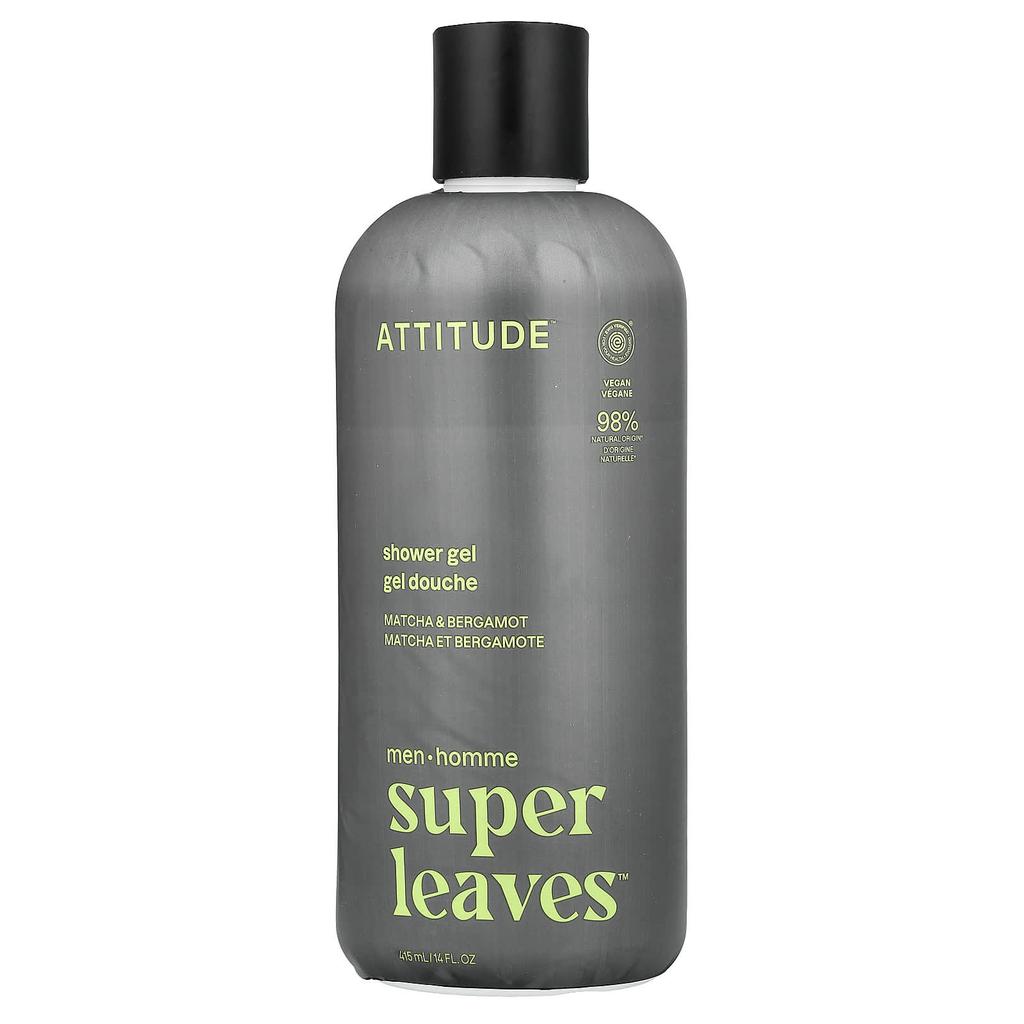 ATTITUDE Super Leaves™, Shower Gel, Men, Matcha & Bergamot, 415ml (14 Fl Oz)