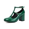 Women's High-heeled Single Shoes Spring and Summer New Thick-heeled Large-size Buckle Low-top Shoes