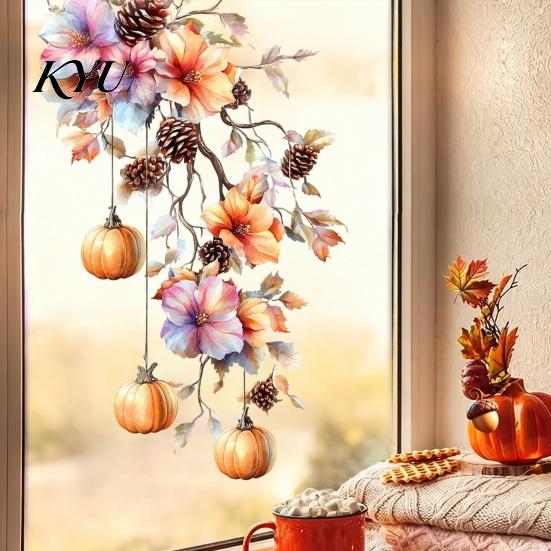 Осенняя тематическая вечеринка, принадлежности для Хэллоуина и Дня благодарения, статичные наклейки на окна, тыква, кленовый лист, цветочные, многоразовые наклейки на стекло, съемные, сезон урожая