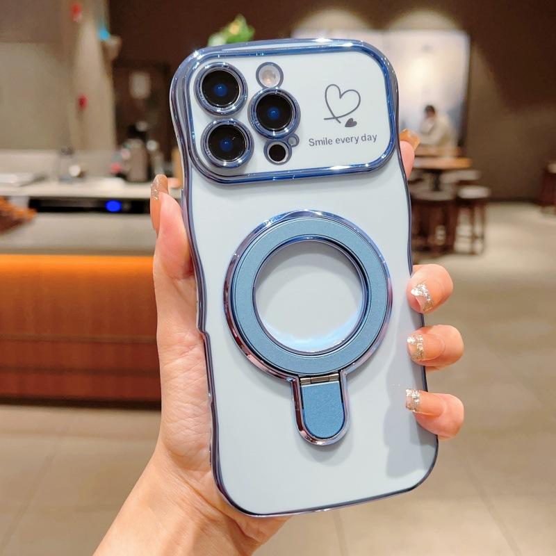 Применимо к iPhone17Promax чехол для телефона волнообразная любовь Apple 16 гальванизированный магнитный держатель противоударный защитный чехол