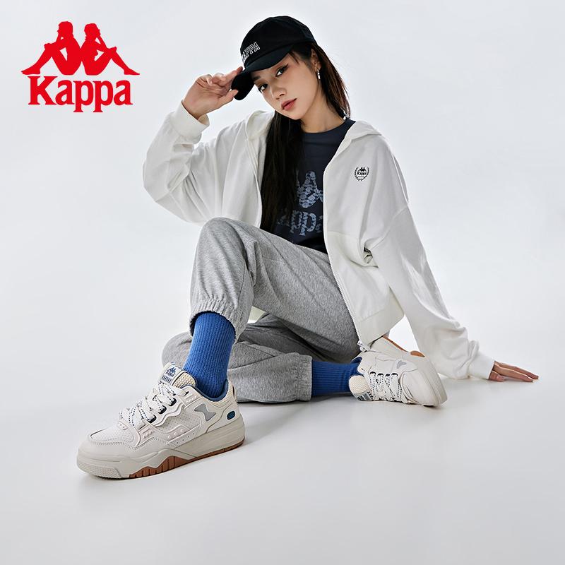 Kappa Fashion Board Shoes New Men's and Women's Color blocked Bread Shoes Leather Surface White Shoes