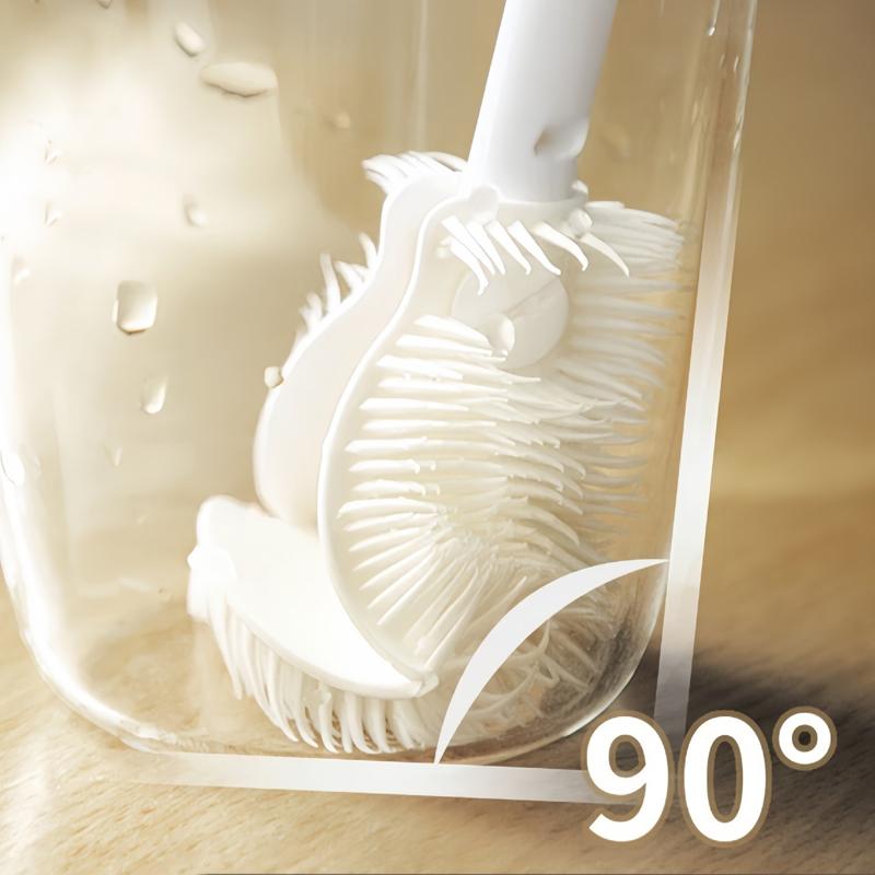 New Silicone Cup Brush Folding Brush Head Long Handle Cup Scrubber White Kitchen Multifunctional Cleaning Tools Wineglass Bottle