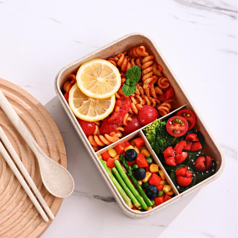 Japanese-style lunch box with handle microwave-safe plastic bento box beige color