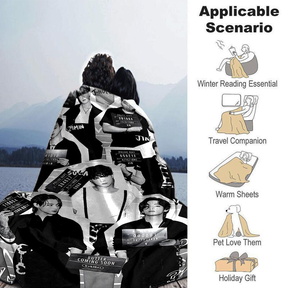 Kpop Idols' Collage Flannel Blanket Super Soft Warm Cozy Blanket For Sofa Bed Office Travel Allseason Home Decor Gift