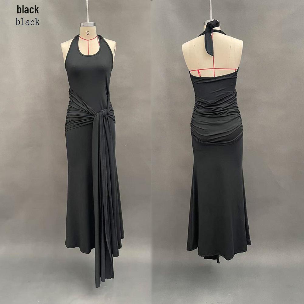 2026 Европейское и американское spliced ribbon camisole halterneck slim fit длинное платье