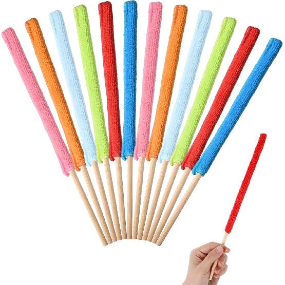 12 Pcs Microfiber Detail Duster Sticks, Crevice Cleaning Brush Kit for AC | Vent Fan Blade Mini Split Flexible Bendable Dust Cleaner for Home Car