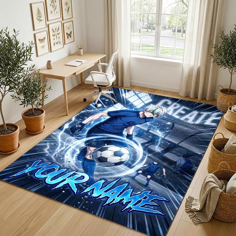 Personalized Crystal Velvet Carpet,Blue Lock Custom Printed Name, Plush Area Rug For Home Indoor Decor