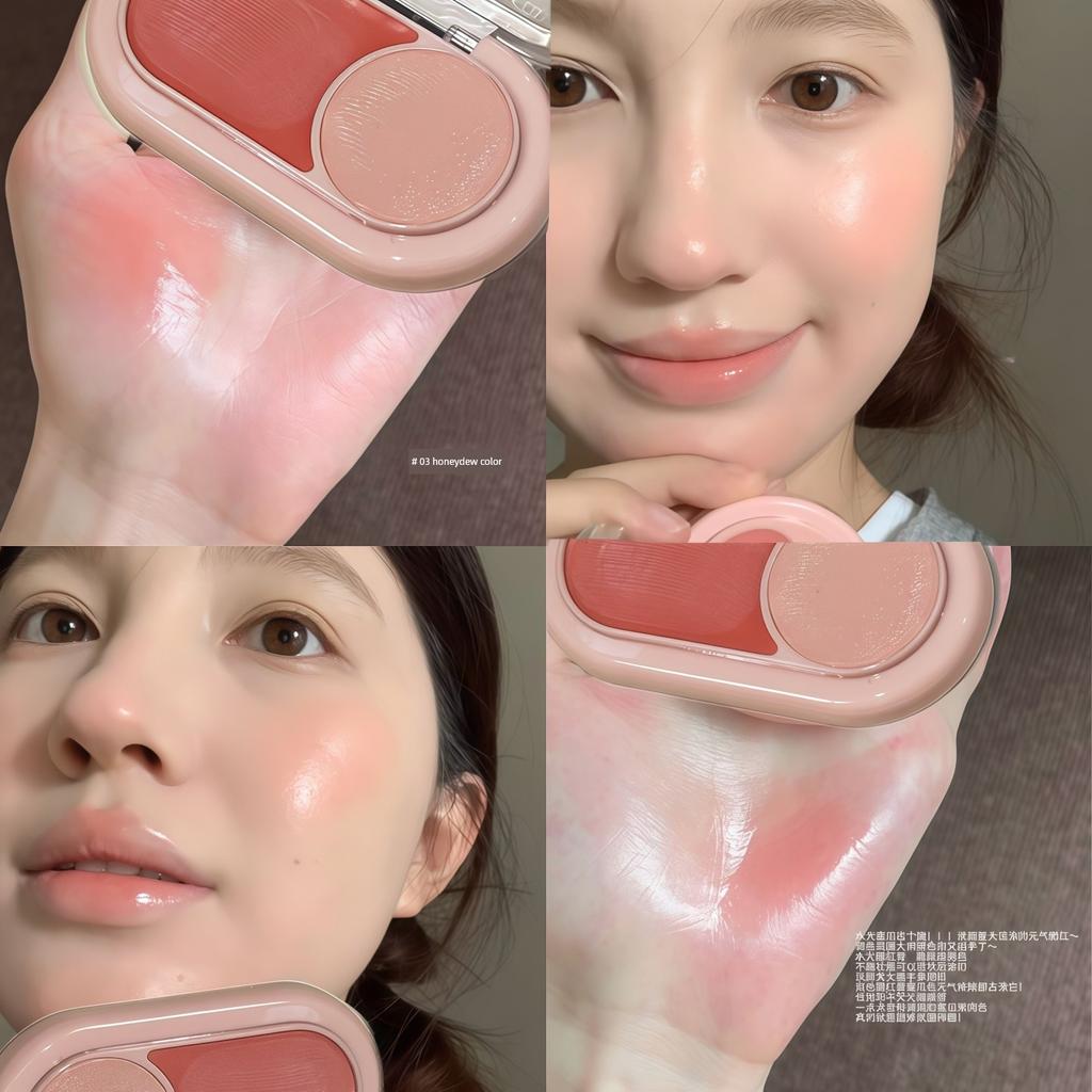 Korean-Style Two-Color Blush and Highlighter Palette with a Watery Glow, Dual-Purpose, Clear and Non-Greasy, Long-Lasting Color Without Smudging