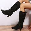 Fashion Autumn Fashion Womens Boots Side Zip Shoes Women Mid-calf Boots Pointed Tip Ladies High Heels Suede