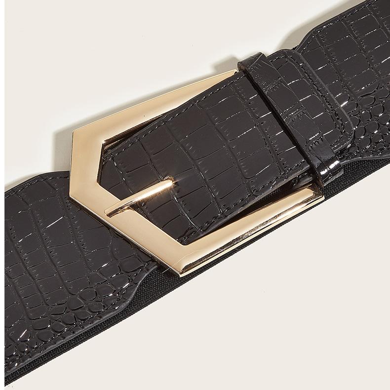 Ветер Женский Широкий Пояс Ретро Эластичный Эластичный Пояс Печать Платье Украшение Талии