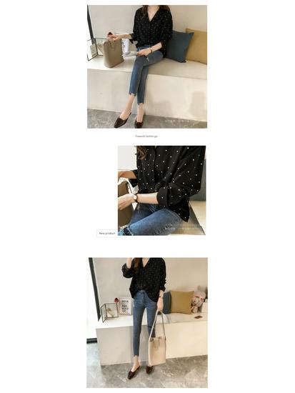 Women's Plus Size Polka Dot Chiffon Long-Sleeve Shirt - Hong Kong & Korean Style