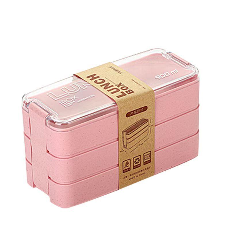 Bento Box for Adults, 3-In-1 Meal Prep Container, 900ML Lunch Box with Compartment, Wheat Straw, Leak-proof, Spoon & Fork