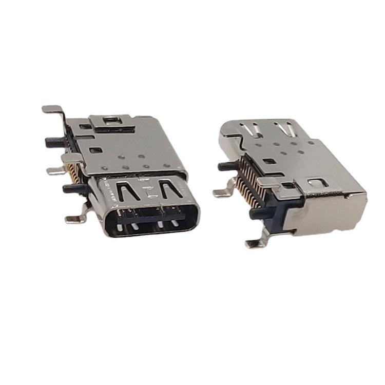 Разъем TYPE-C 24-контактный, вертикальный, SMD-монтаж, двойной корпус, боковая установка