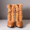 Мода 2025 Осень Зима Мех Женские Ботильоны Качество Однотонные На шнуровке Женская Обувь Мода Квадратный Высокий Каблук Лодочки Ботильоны Женские 33