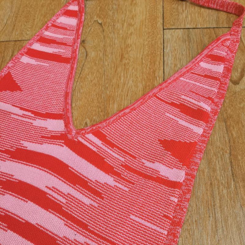 Spring and Summer Women's Sexy Hip Wrap Backless Deep V Color Clash Knit Dresses