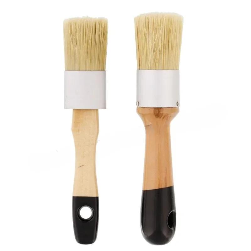 Chalk Paint Brushes for Furniture, Round Paint Brush Set 2Pcs, Wax & Stencil Brushes for Painting or Waxing on Wood, Milk Paint