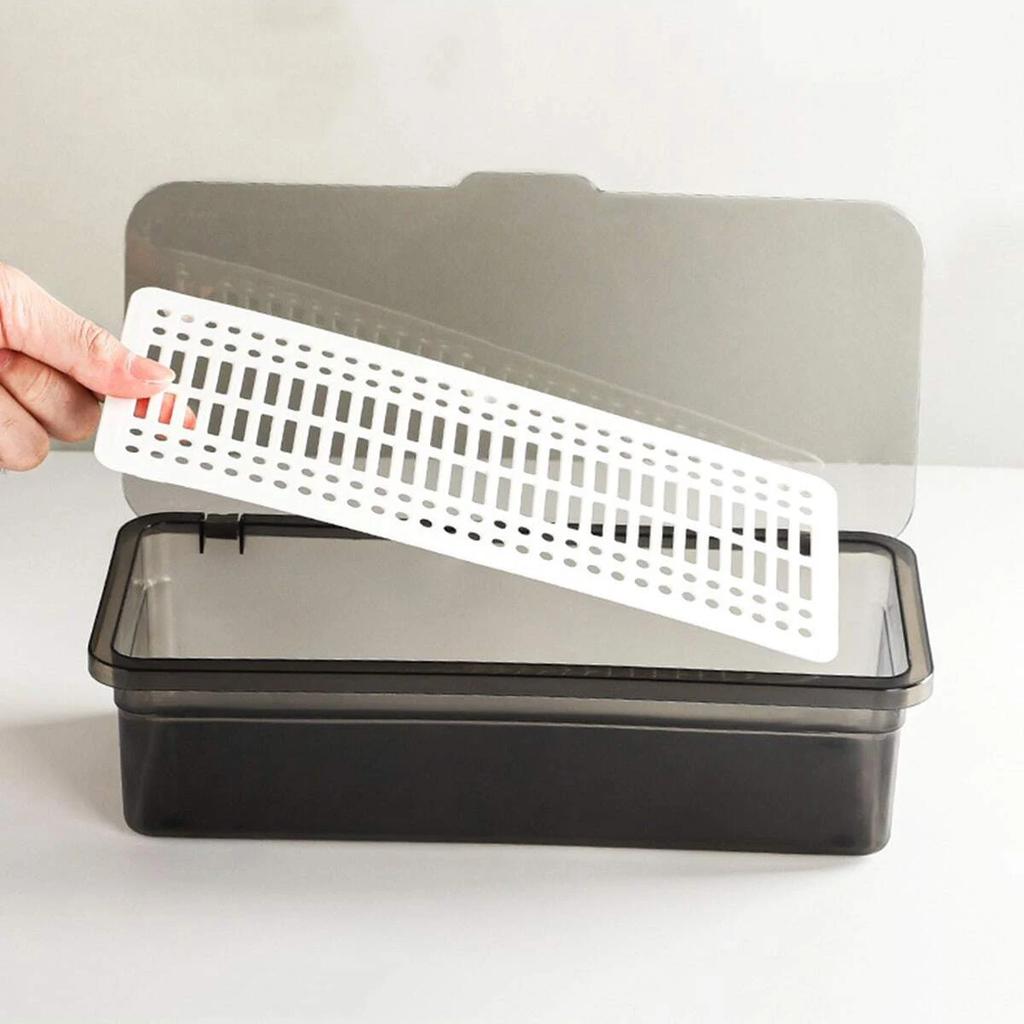 1 шт. Коробка для хранения кистей для макияжа, Пылезащитный прозрачный контейнер для хранения с крышкой и дренажным поддоном, Хранение спонжей для макияжа и кистей для теней