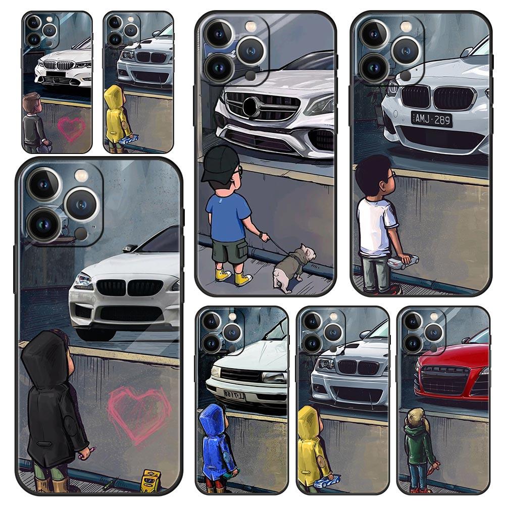 Boy See Sports Car Jdm Drift Luxury Soft Phone Case For iPhone 13 15 14 12 11 Pro MAX XR X SE XS 7 8 Plus Protection Cover