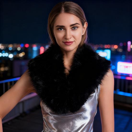 Faux Fur Scarf with Velvet Lining Invisible Fur Clip Artificial Fur Shawl Dresses Coats Fake Collar Neck Scarf