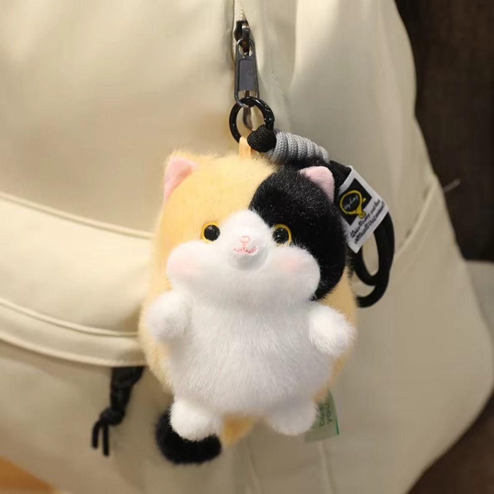 Soft Material Cat Plush Pendant Round Shape Plush Cat Keychain Cat Plush Keychain Backpack Decor