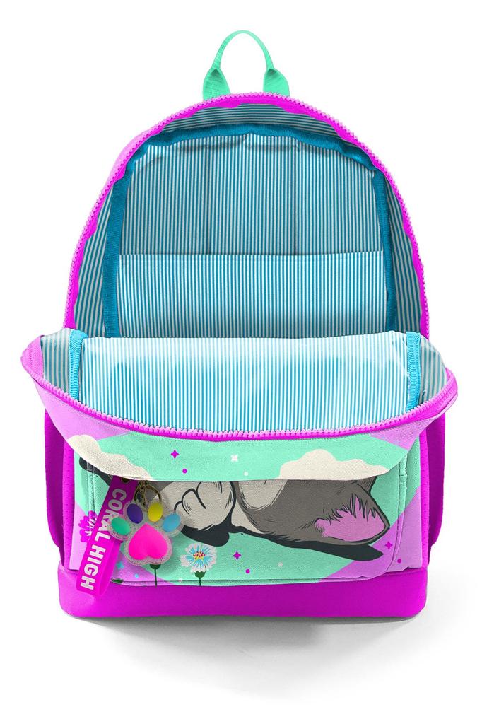 Детский школьный рюкзак с четырьмя отделениями Coral High Kids Water Green Pink Cat Patterned 23707
