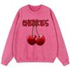 Cherries Print Womans Vintage Washed Cotton Sweatshirt Thin Style Hip Hop Crewneck Hoody Autumn Simple Oversize