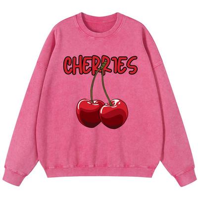 Женский винтажный свитшот из стираного хлопка с принтом вишни, тонкий стиль, хип-хоп, с круглым вырезом, худи, осенний, простой, оверсайз