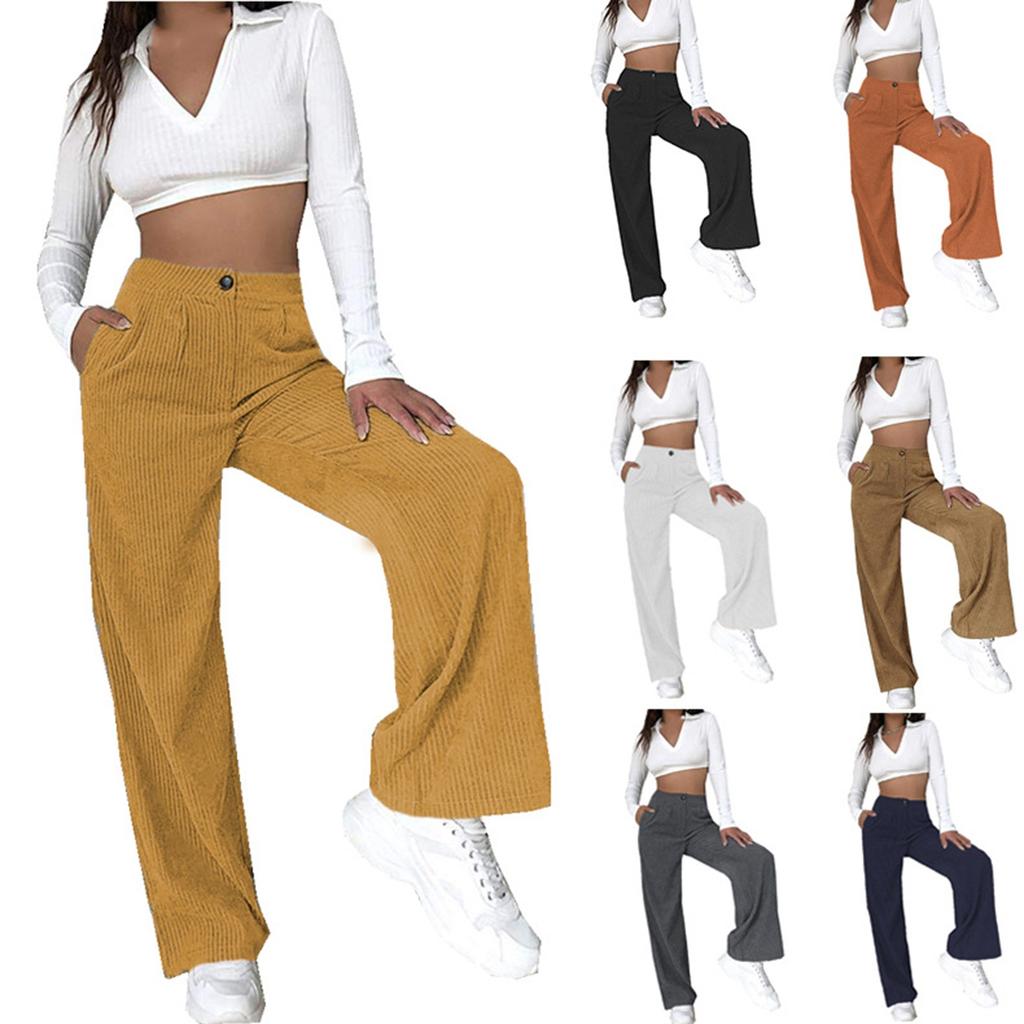 Women's Corduroy Pants Casual Women's Solid Color Corduroy Loose Straight Pants