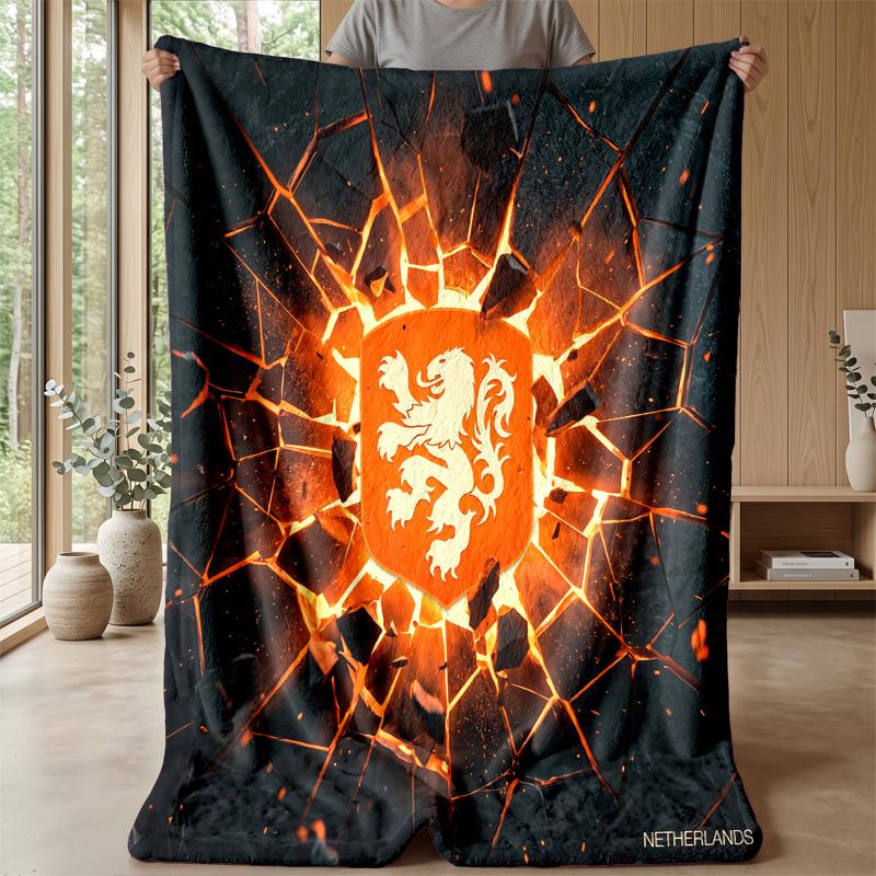 Netherlands Football Printed Flannel Blanket Skin Friendly Warm Decorative Throw for Indoor Couch Bed Daily Use
