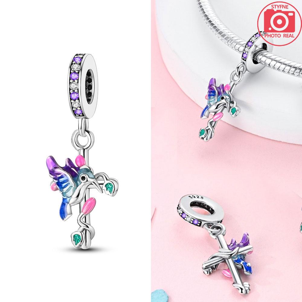 925 Silver Colorful Zircon Dream Catcher Beads Blue Devil's Eye Pendant Fit Bracelet Woman DIY Jewelry Fine Gift Making
