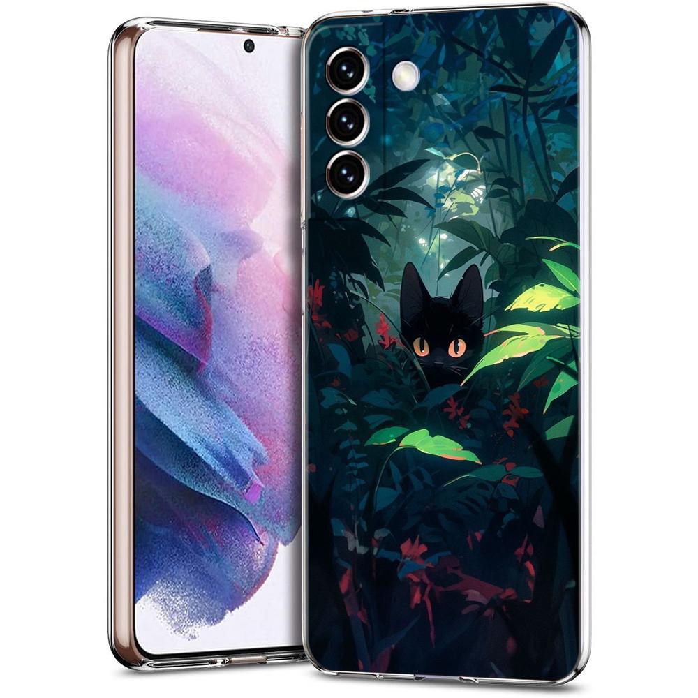 Художественный черный кот Звездная ночь Чехол для телефона для Samsung Galaxy S24 Ultra S23 FE S22 S20 S21 5G S10 S9 Plus S10E S8 Прозрачный чехол