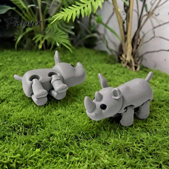 Настольное украшение Носорог 3D-печатная вязаная фигурка носорога, мини-игрушка-антистресс с украшением, подвижные суставы, коллекционная фигурка дикого животного для
