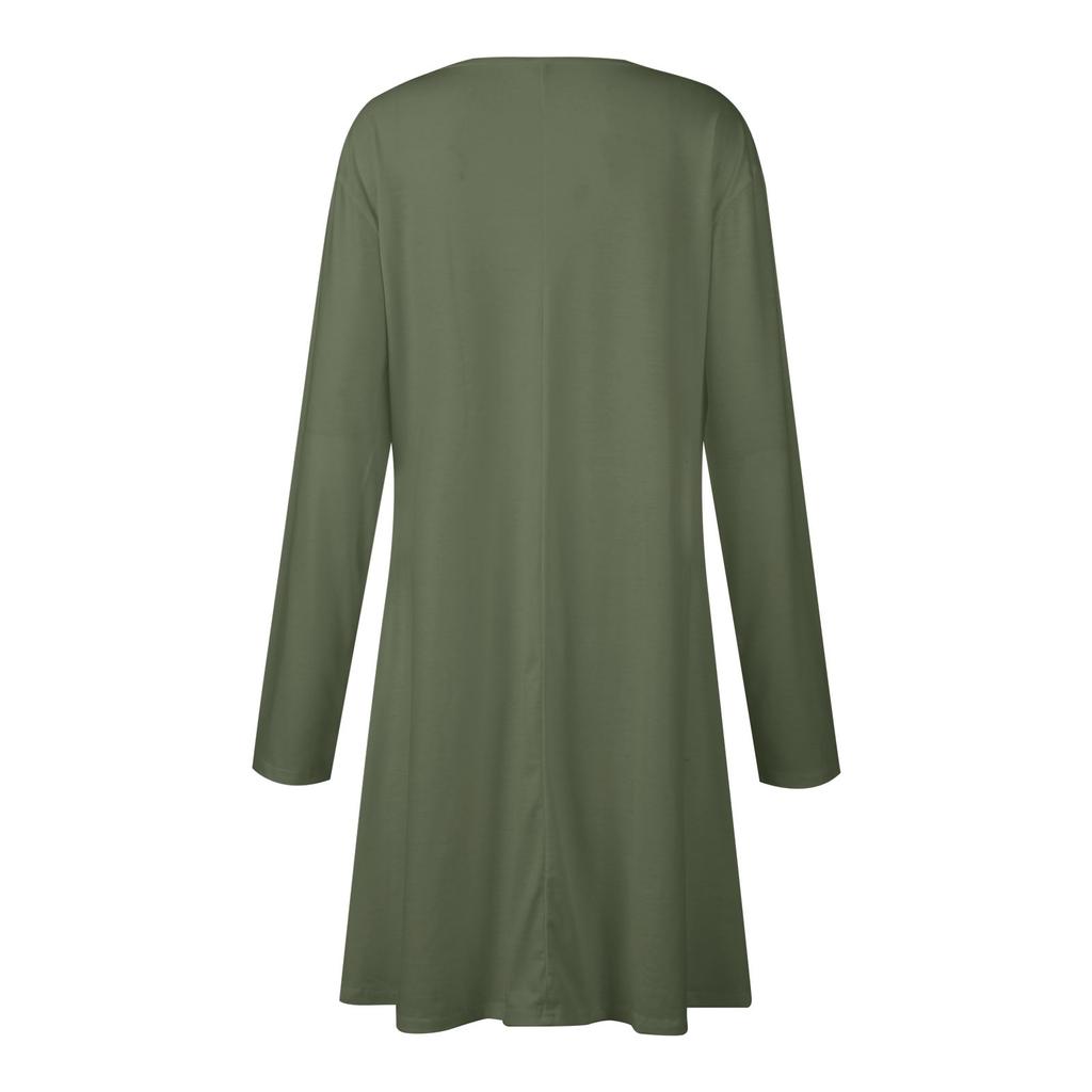 Женская мода повседневное сплошной цвет пуловер с круглым вырезом свободное платье с длинным рукавом