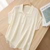 Solid Color Loose Simple Clothes Women Blouse Summer Silk Tops Elegant Office Lady Short Sleeve Polo-Neck Shirt Blusas 27817