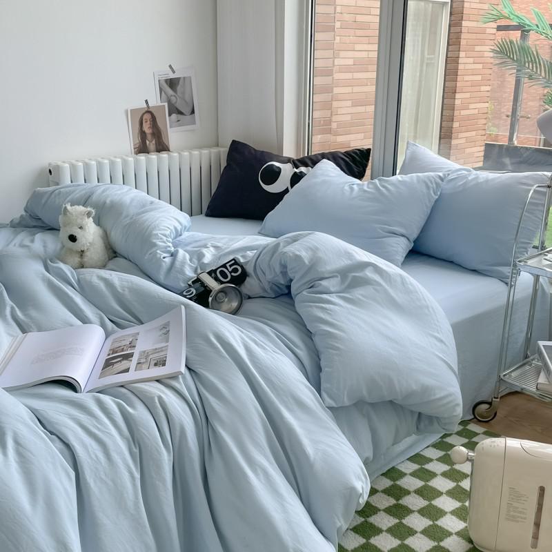 Однотонный Комплект Пододеяльника из Мягкой Микрофибры с Эффектом Стирки 4 Предмета на Двуспальную/Полуторную/Королевскую Кровать с Застежкой-Молнией 1 Пододеяльник 1 Простыня 2 Наволочки