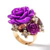 Ring Adjustable Crystal Rhinestone Women Resin Rose Flower Jewelry Gift