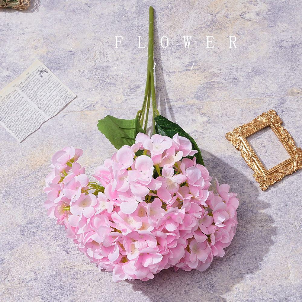 Silk Artificial Hydrangea 5 Heads Wedding Bridal Bouquet Decorative Fake Flowers  for Vases