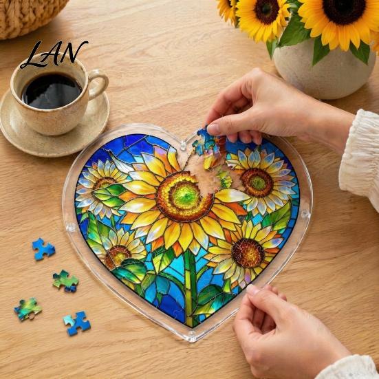 Colorful Pattern Wall Hanging Acrylic Puzzle Suncatcher, Window Pendant, Heart Shape Stained Glass Realistic Effect Style Sun Catcher Decoration,
